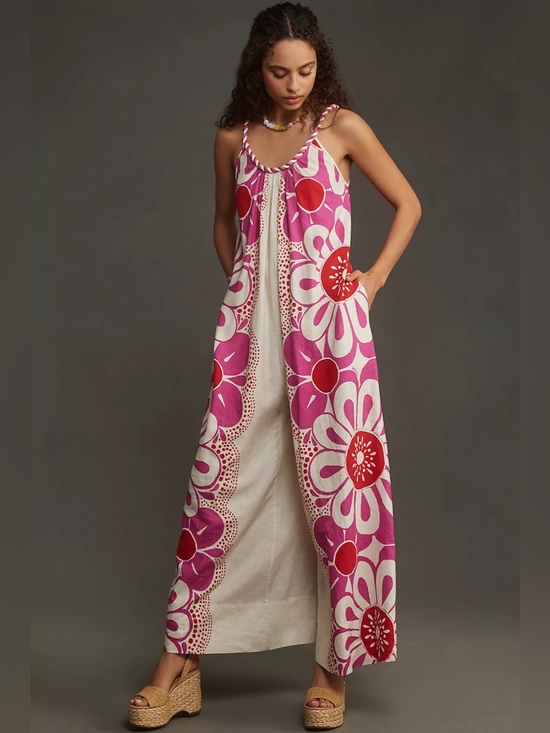 FARM Rio Pants - ▪️FARM Rio Maia Linen Jumpsuit Pink/Red Floral Print Size Medium